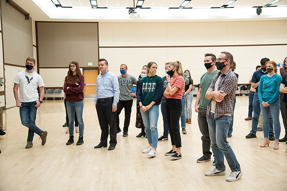 BYUI students dance in a social dance class on campus.