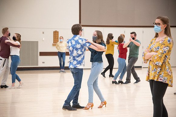 BYUI students dance in a social dance class on campus.