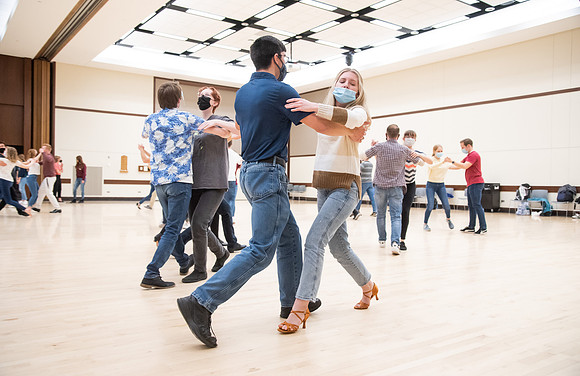 BYUI students dance in a social dance class on campus.