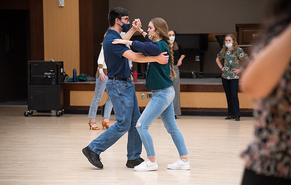 BYUI students dance in a social dance class on campus.