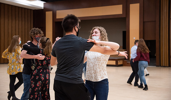 BYUI students dance in a social dance class on campus.