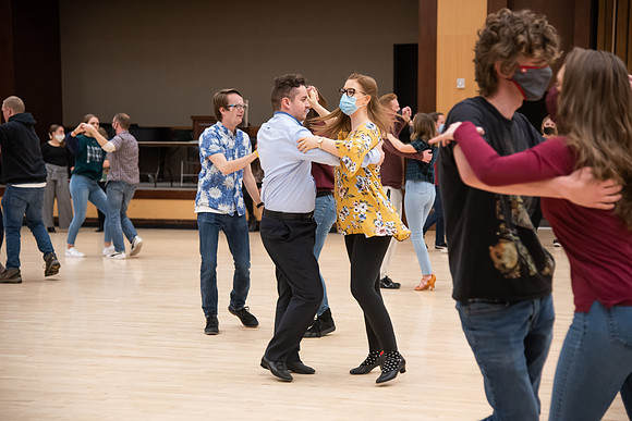 BYUI students dance in a social dance class on campus.