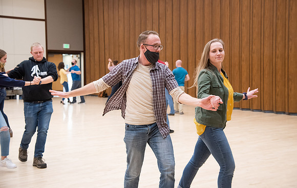 BYUI students dance in a social dance class on campus.