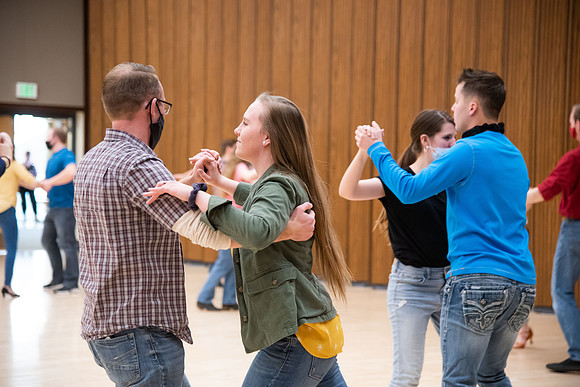 BYUI students dance in a social dance class on campus.