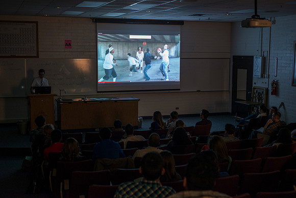 Back to School April 2014. First day of class in the Romney Building lecture hall.