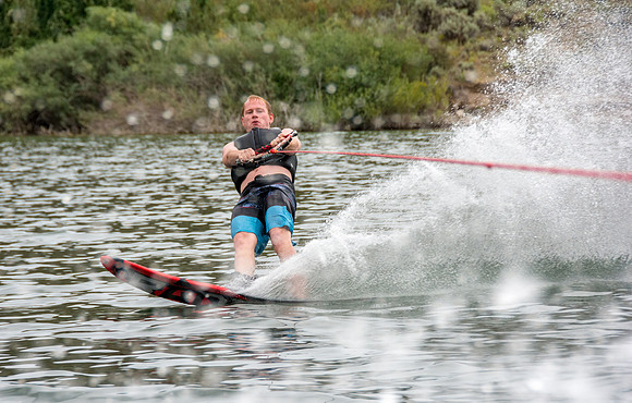 Tanner Fugal waterskiing at Ririe Reservoir.