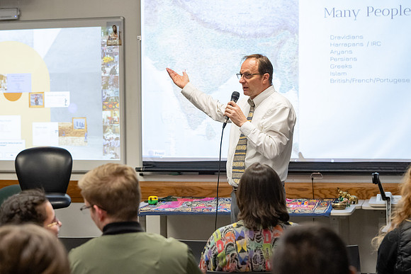 Students gather to hear from speakers to learn more about India.