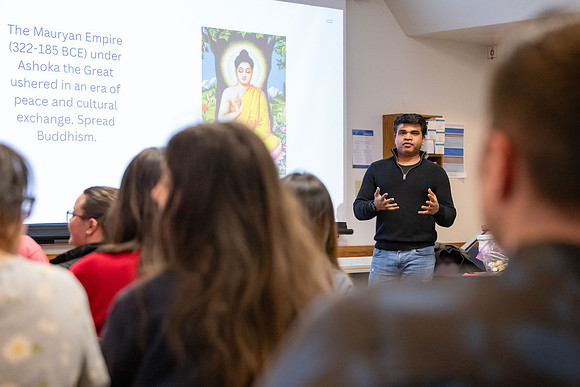 Students gather to hear from speakers to learn more about India.