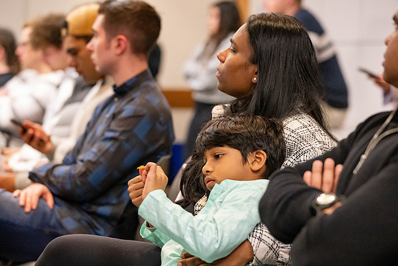 Students gather to hear from speakers to learn more about India.