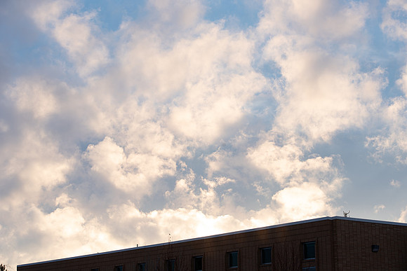 Clouds around BYU-Idaho campus during a winter sunset.