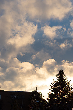 Clouds around BYU-Idaho campus during a winter sunset.