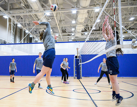 BYU-Idaho Activities hosts a recreational co-ed volleyball game in the BYU-I Center Courts.