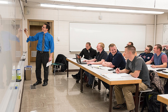 Students in a Civil Engineering class, Reinforced Concrete Design, are taught by Nathan Harris.