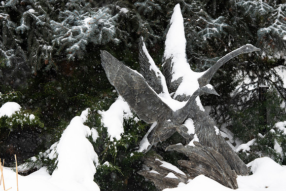 Swans Sculpture in the gardens of BYU-Idaho.