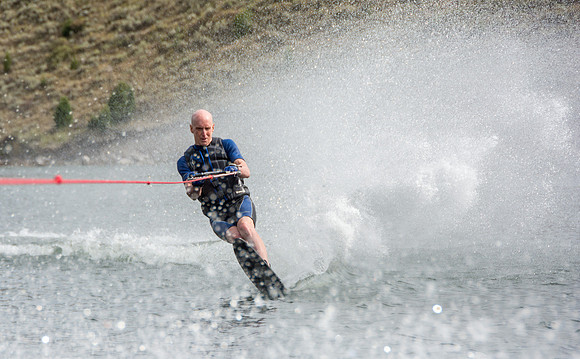 Waterskiing at Ririe Reservoir with BYU-Idaho's President Henry J Eyring. Video shoot for his Fall semester devotional promo video. - Aug 2019
