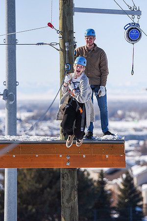 Students explore the new ropes course which includes multiple suspended obstacles as well as a ziplines course.