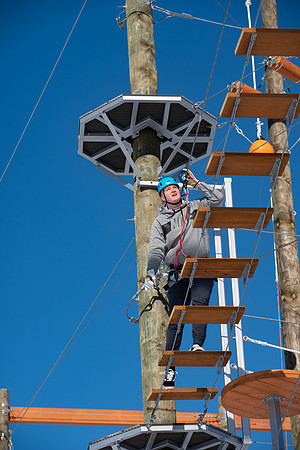 Students try out the new ropes course and zipline at BYU-Idaho.
