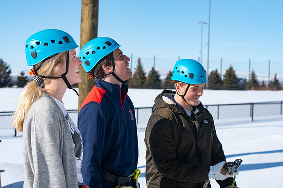 Students try out the new ropes course and zipline at BYU-Idaho.