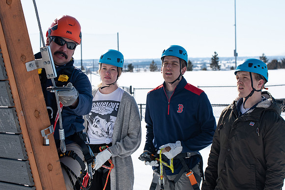 Students try out the new ropes course and zipline at BYU-Idaho.
