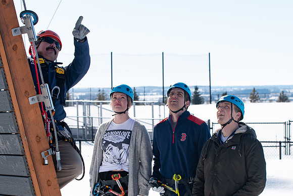 Students try out the new ropes course and zipline at BYU-Idaho.