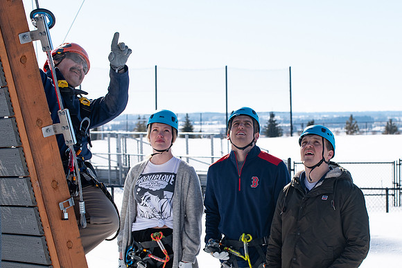 Students try out the new ropes course and zipline at BYU-Idaho.