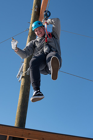 Students try out the new ropes course and zipline at BYU-Idaho.