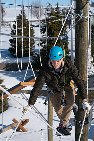 Students try out the new ropes course and zipline at BYU-Idaho.