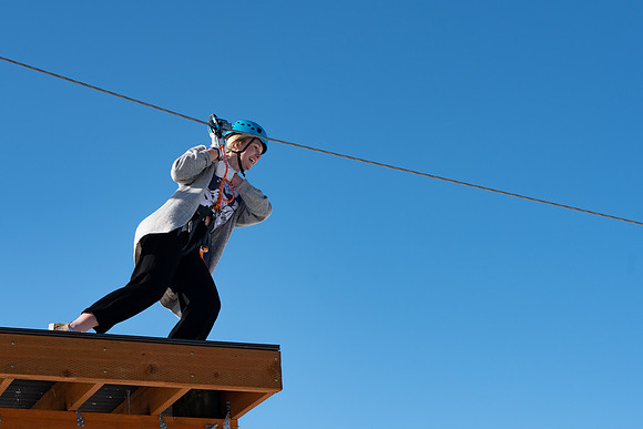 Students try out the new ropes course and zipline at BYU-Idaho.