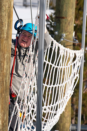 Students try out the new ropes course and zipline at BYU-Idaho.