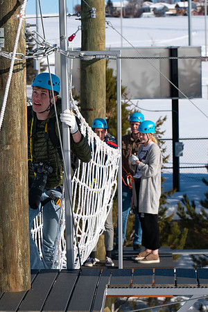Students try out the new ropes course and zipline at BYU-Idaho.