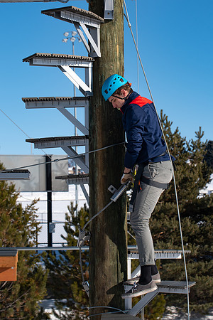 Students try out the new ropes course and zipline at BYU-Idaho.