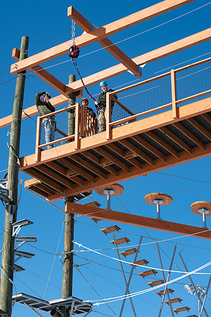 Students try out the new ropes course and zipline at BYU-Idaho.