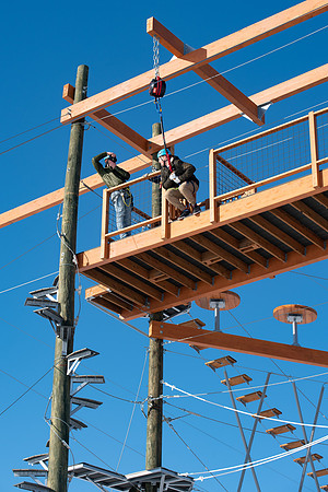 Students try out the new ropes course and zipline at BYU-Idaho.