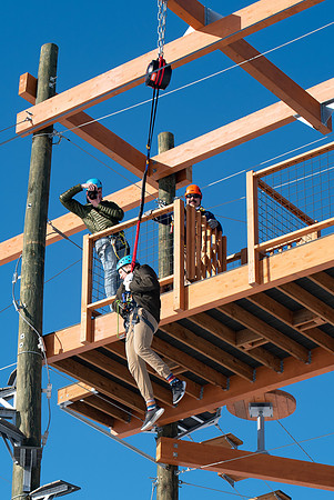 Students try out the new ropes course and zipline at BYU-Idaho.