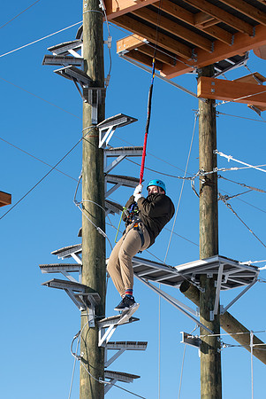 Students try out the new ropes course and zipline at BYU-Idaho.