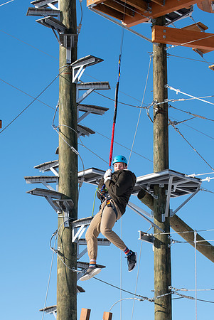 Students try out the new ropes course and zipline at BYU-Idaho.
