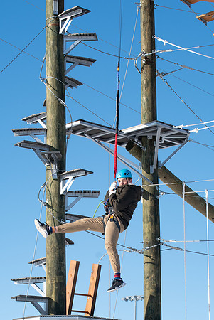 Students try out the new ropes course and zipline at BYU-Idaho.