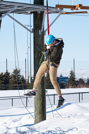 Students try out the new ropes course and zipline at BYU-Idaho.