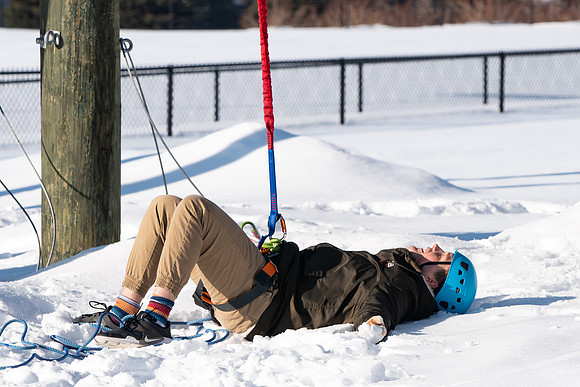 Students try out the new ropes course and zipline at BYU-Idaho.