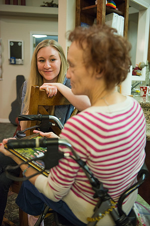 Students at Brigham Young University-Idaho visit a senior center in Rigby, Idaho and spend time with the senior citizens there.