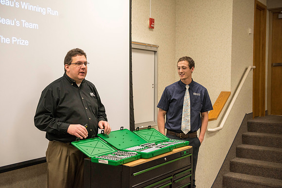 SK Tools representative Rob Conrad speaks to Automotive and Engineering students in the Austin Builiding.