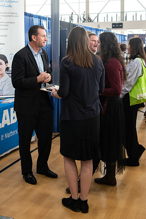 Students meet with different businesses for potential internships and jobs at a career fair at BYU-Idaho.