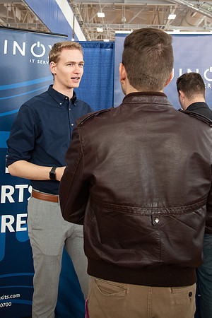Students meet with different businesses for potential internships and jobs at a career fair at BYU-Idaho.