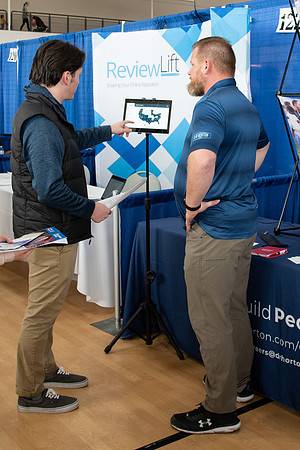 Students meet with different businesses for potential internships and jobs at a career fair at BYU-Idaho.