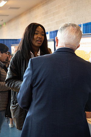 Students meet with different businesses for potential internships and jobs at a career fair at BYU-Idaho.