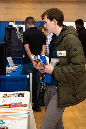 Students meet with different businesses for potential internships and jobs at a career fair at BYU-Idaho.