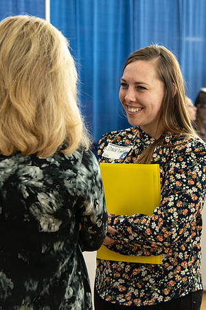 Students meet with different businesses for potential internships and jobs at a career fair at BYU-Idaho.