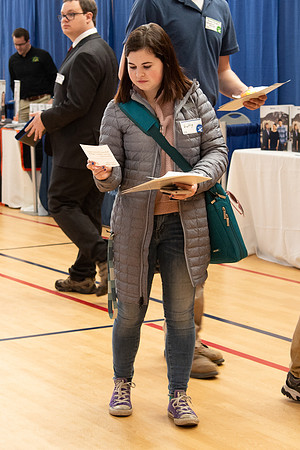 Students meet with different businesses for potential internships and jobs at a career fair at BYU-Idaho.