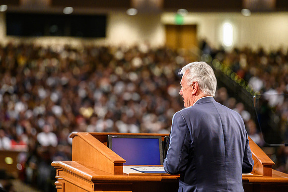Elder and sister Uchtdorf speak at devotional in the BYU-Idaho Center.