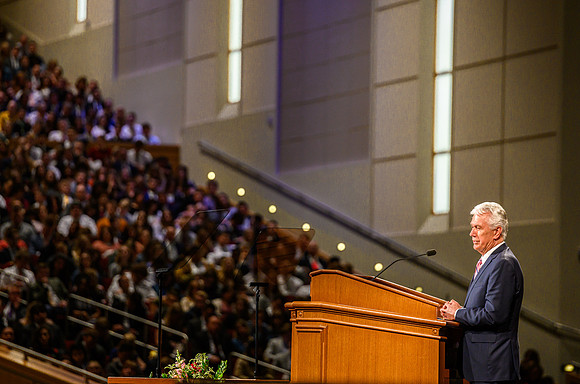 Elder and sister Uchtdorf speak at devotional in the BYU-Idaho Center.